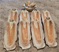 Ceramic Corn Dishes, Skewers & Butter Warmer DIsh