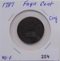 1787 Fugio Cent, Cinq. VG-F "States United"
