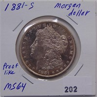 1881-S Morgan Dollar, Proof Like MS 64