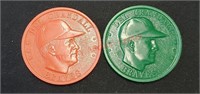 2 Armour baseball coins tokens - Del Crandall.