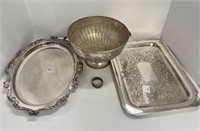 Silver plated tray and bowl, silver on copper