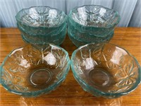 8 Embossed Blue Green Glass Butterfly Bowls