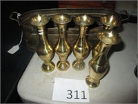 Brass Lot, Oval Planter, 5 Vases