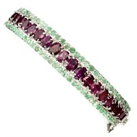 Natural Rhodolite Garnet & Green Emerald Bangle