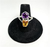 Sterling Ring Citrine/Amethyst Unique Ring 7 Grams