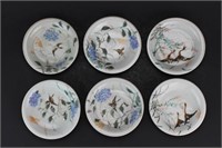 Six Asian Hand Painted Porcelain Saucers
