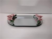 Vintage Floral Vanity Mirrored Tray