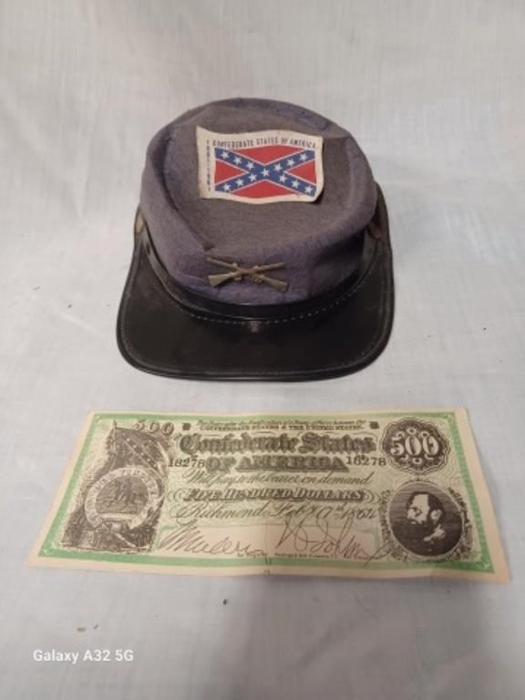 Civil War CSA Cap & First Day Issue Postcard