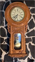 Vintage Carved Oak Hanging Regulator Clock