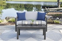 ASHLEY FYNNEGAN OUTDOOR LOVE SEAT AND COFFEE TABLE