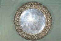Stieff Sterling #225 14in round tray with repousse