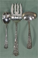 3pcs. Stieff Rose pattern: cold meat fork, ladle,