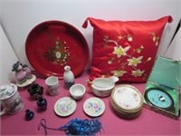 *LPO* Japanese Items Figure Silk Art Tray Saucers