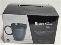 Set of 4 Modern Classic Demi Matte Black Mugs