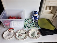 Christmas plates towels and more in tote