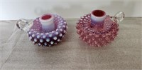 Candle Holders, Cranberry Opalescent
