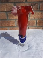 Vintage Murano Red Ruffled Vase w/ Snake Wrap 12"