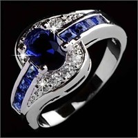 Oval Blue Zircon Band Ring Super Shiny Elegant Ri8
