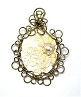 Vintage Wire Enamel Pearl Pendant