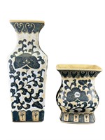 2- Black and Taupe Ceramic Vases