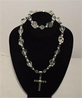 Sterling Findings & Cross Necklace w/Chunky Quartz
