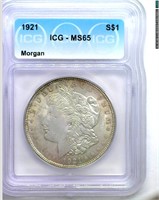 1921 Morgan ICG MS65 Soft Toning