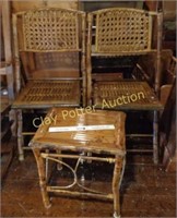 Wicker Table & 2 Folding Chairs Set