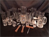 Lot of Barware Glasses and Bottle Openers