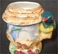 vintage bird in tree  porcelain planter vase
