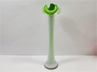 Case Glass Vase Green & White 12" Tall