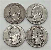 (4) Silver Washington Quarters: 1942, (3) 1944
