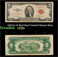 1953A $2 Red Seal United States Note Grades vf++