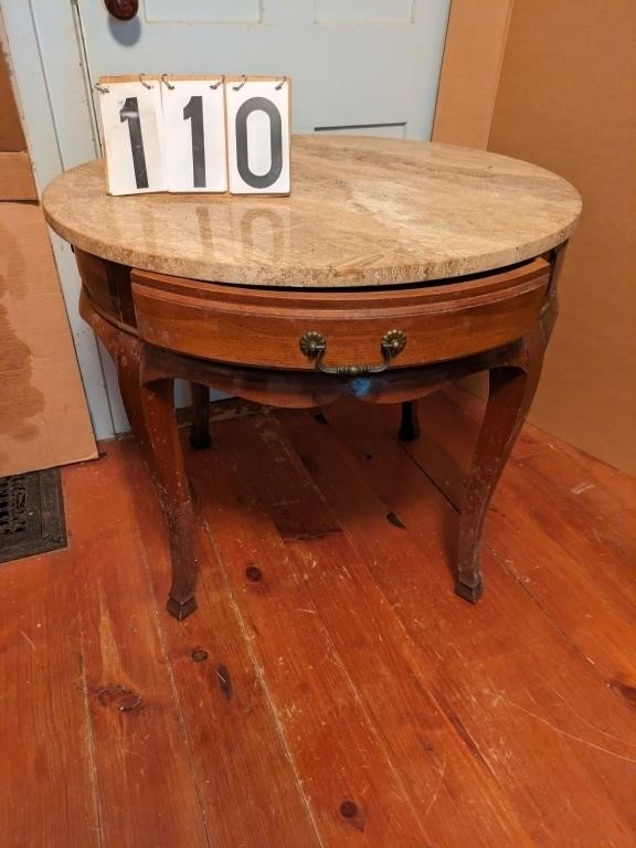 31" Round Marble Top Single Drawer Table