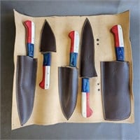 Damascus Kitchen Knife Set in Leather Case