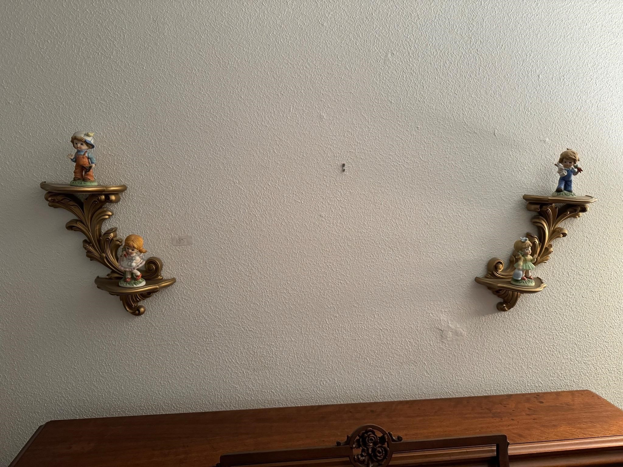 2 - 2 TIER WALL SHELVES WITH FIGURINES