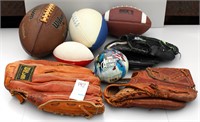 Footballs Baseball Gloves Lot