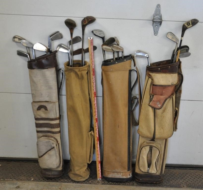 Vintage golf clubs and bags, see pics