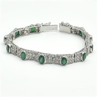 Silver Green Onyx Cz(22.65ct) Bracelet
