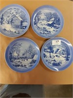 Blue Small Plates with Winter Scenes - 4