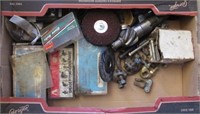 Garage items including organizer, nuts, hole saw