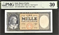 Italy 1000 Lire 1961 PMG30 Fancy SN+GIFT!! ITBC