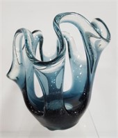 Clear On Blue Art Glass Murano-Style Candle Holder