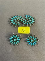 Sterling Turquoise Earrings and Pin