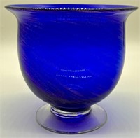 Cobalt Blue Art Glass Footed Vase