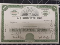 Ej korvette stock certificate