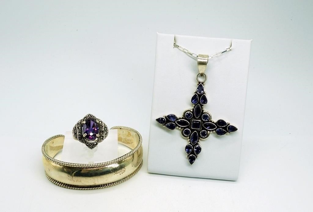 STERLING SET PURPLE GEMSTONES