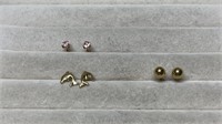 3 Pairs 14k Gold Pierced Earrings