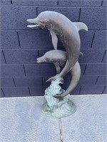 TWO DOLPHIN BRONZE FOUNTAIN 4FT TALL