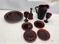 9  PIGEON BLOOD GLASSWARE PIECES