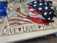 American Flag and 2 Signs - all in good condition
